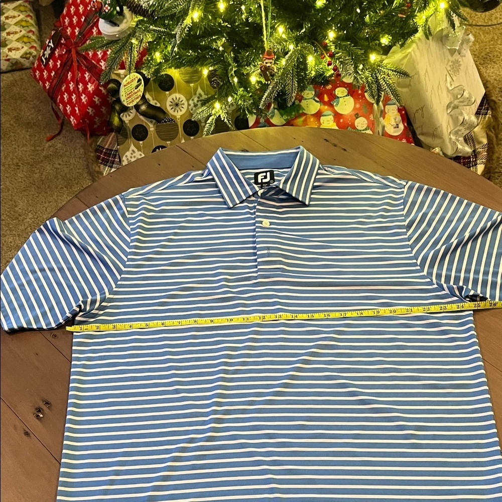 Men's FootJoy Blue Striped Polo Shirt - Picture 3 of 6